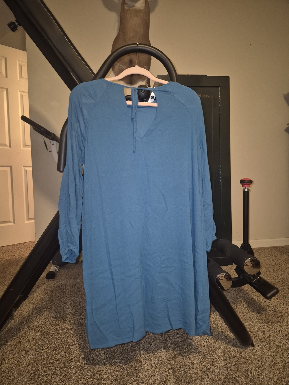 Old Navy Blue Cold Shoulder Split Sleeve Pleated Teal Long Sleeve Tunic Dress